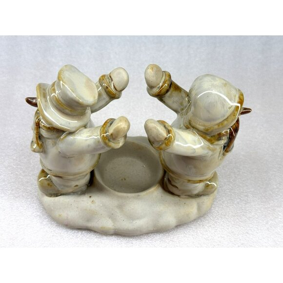 Ceramic Snowmen Circle Friends Candle Holder Figurine Holiday Winter Decor - Picture 4 of 6